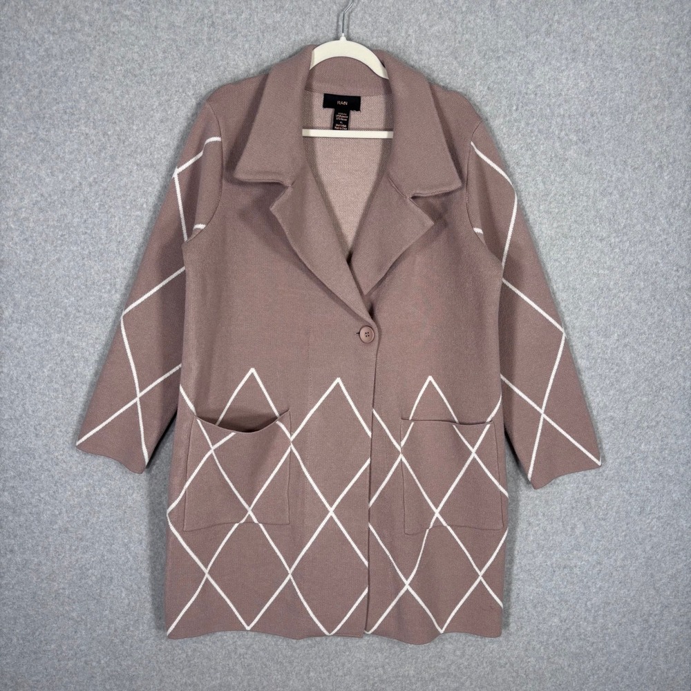 RAIN Knit Cardigan Coat XL Mauve White Long Line Cardigan Duster Jacket Coatigan